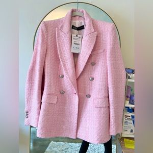Elegant Zara Pink Tweed Blazer XS TAGS ON